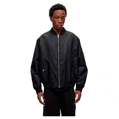 Image of HUGO Mens Byler2321 Oversized fit bomber jacket with tonal logo