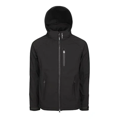 Image of LeMieux Mens Elite Soft Shell Jacket in Black 2 Way Zip Lightweight Detachable Hood Adjustable Cuffs X Large