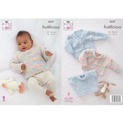 Image of King Cole 6237 Knitting Pattern Baby Sweater Cardigan Slipover in Fruitilicious