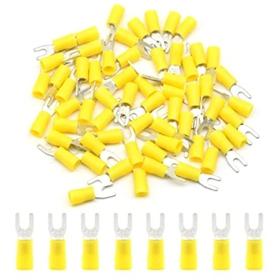 Image of Hocansen 50 Pieces Fork Wire Connectors Electrical Crimp Terminal Connectors（Yellow/PF4)