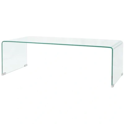 Image of vidaXL Modern Tempered Glass Coffee Table 98x45x30cm Clear Rectangular Surface for Living Room/Study, Room Saving Furniture Design