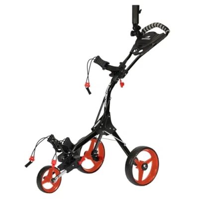 Image of Benross Pro Compact Trolley 3 Wheels Golf Push Pull Cart Lightweight Height Adjustable with Storage Bag Foot Brake Umbrella Holder