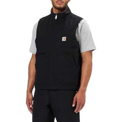 Image of Carhartt Men&#039;s Loose Fit Washed Duck Sherpa Lined Mock Neck Vest, Black, XL