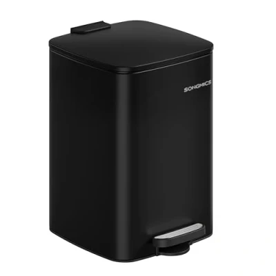 Image of SONGMICS Kitchen Bin, 5.2 Gallon (20 L) Trash Steel Pedal with Inner Bucket, Soft Close and Stays Open, Ink Black LTB592B02