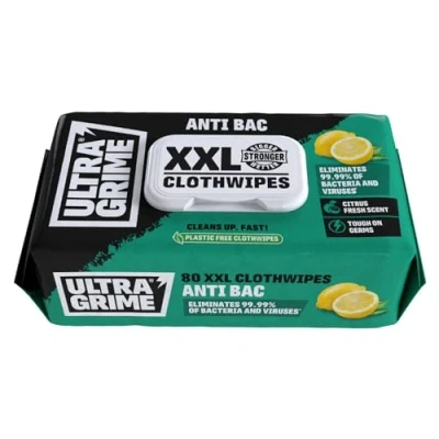 Image of UltraGrime antibacterial wipes 80 Thick large Wipe Pack wet cleaning multi purpose hand industrial toilet