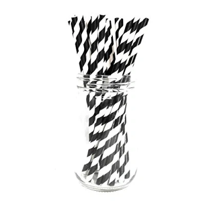 Image of Picture Perfect Party Premium Paper Straws [Pack of 25 Drinking Straws] (Black Stripes)