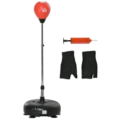Image of HOMCOM Punching Bag with Stand, Free Standing Boxing Set, Speed Speedball Adjustable Height from 132cm to 158cm for Teens, Black, Red