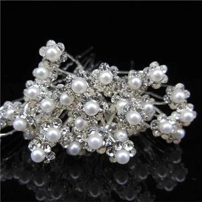 Image of 20 Pcs Pearl Hair Pins Wedding Bridal Flower for Brides and Bridesmaids Style