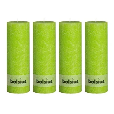 Image of Bolsius Lime Pillar Paraffin Wax Candle Set of 4 65 Hour Burn Time 19cm (H) x 6.8cm (Dia)
