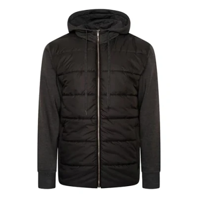 Image of KAM Mens Quilted Full Zip Hoodie with Contrast Sleeves Black 6XL