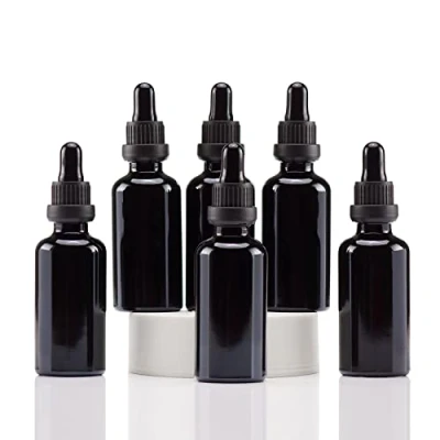 Image of YIZHAO Black Glass Dropper Bottles 50ml, with Pipette Dropper, for Essential oil, Aromatherapy, Laboratory, Massage, Makeup, Mixing, Travel 6Pcs