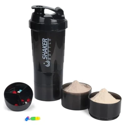 Image of VECH Protein Shaker Bottle,GYM Cup for Shakes, 16oz Shake Bottle with Ball and Storage Compartment,Leak Proof,BPA Free (Black)