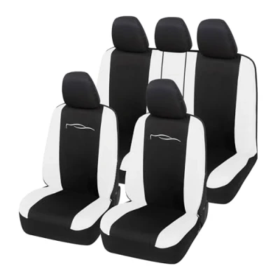 Image of Auto Accessori Lupex Universal Car Seat Covers, Racing Model, Set of Covers for Front and Rear Seats, Polycotton (Black White)