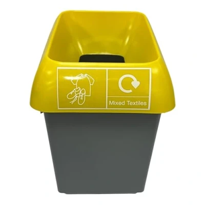 Image of Chabrias 30 Litre Yellow Lid &amp; Mixed Textile Logo Recycling Bin UK Made 100% Recycled Plastic Colour Coded Simpler Options