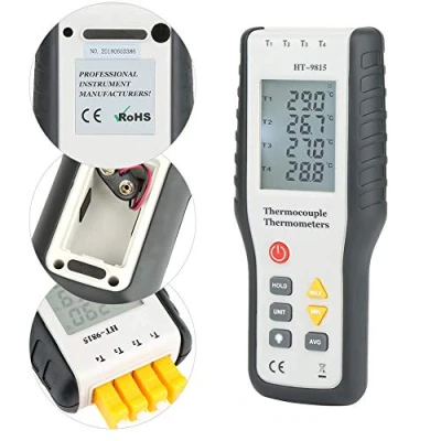 Image of Digital Thermometer,F, C, K Temperature Meter,4 Channel Type Thermocouple Sensor Thermometer,Digital LCD display with backlight,for air and surface temperatures