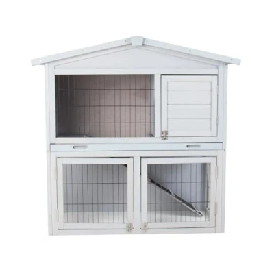 Image of Charles Bentley FSC Wooden, Two Storey Pet Hutch, With Play Area, Grey, Wood, Ramp, Three Openings, Bolt Type Locks, Black Mesh, Waterproof, Sloped Roof, Separate Sleeping Area (101x100x54cm)