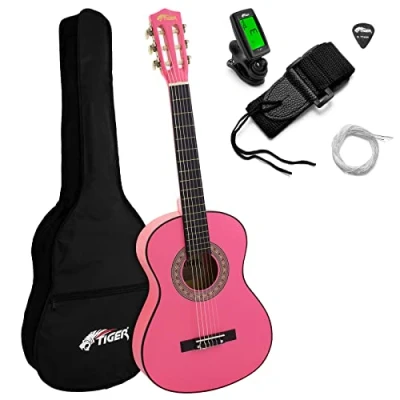 Image of Classical Guitar Pink 3/4 Size Inc Tuner, Bag, Picks &amp; Strap Age 9 11