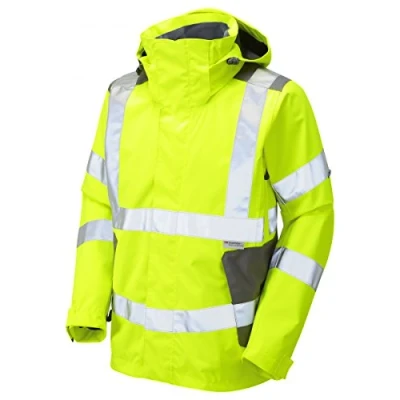 Image of Leo Workwear Exmoor Laminated Polyester Windproof Waterproof &amp; Breathable Jacket, Large, Hi Vis Yellow
