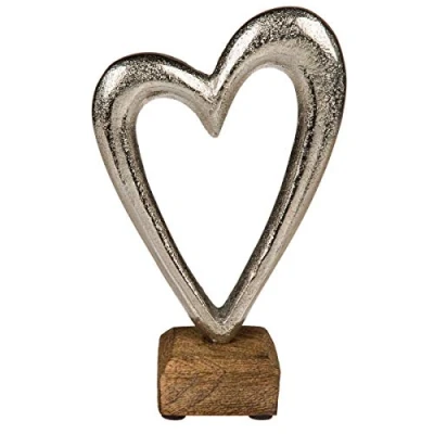 Image of OOTB Metal Heart On Wooden Base, Silver, 17cm