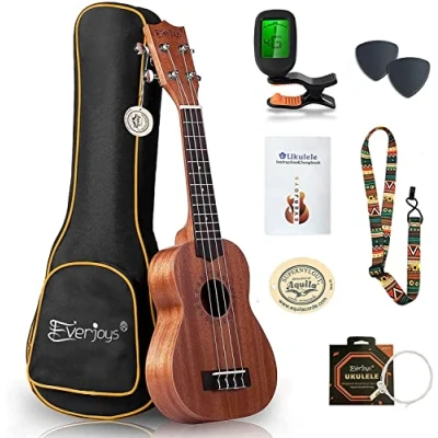 Image of Mahogany Soprano Ukulele Starter Kit Professional 21 inch w/Case Strap Tuner Aquila Strings