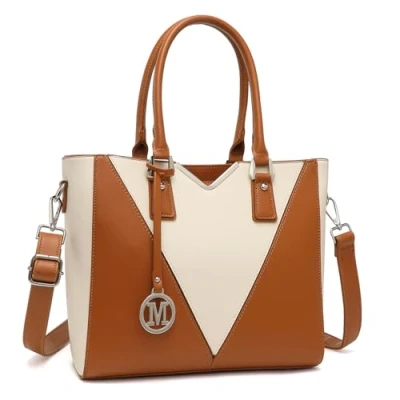 Image of Miss Lulu Leather Look V Shape Shoulder Handbag Lightweight Medium Tote Bag Handbags for Women