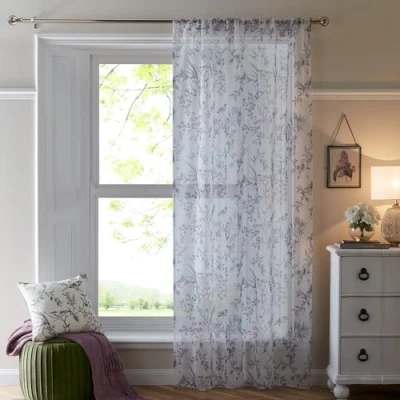 Image of Dreams &amp; Drapes Single Net Curtain for Windows W55 x L72 (140 182cm) Voile Bedroom/Living Room Floral Leaf Sheer Jazmine Collection