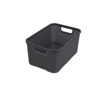 Image of BranQ Home Essential Universal Multifunctional Basket in Rattan Design, Size M 10 L, BPA Free Plastic PP, Anthracite, 28.8 x 19.7 16.2 cm