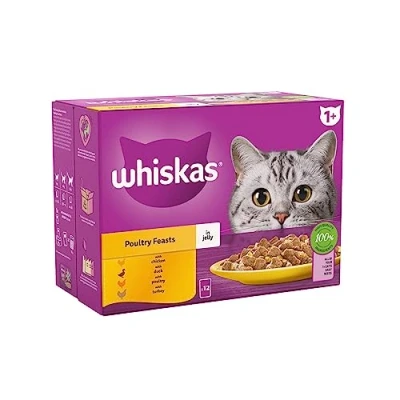 Image of WHISKAS 1+ Cat Pouches Poultry Feasts in Jelly 12 x 85 g