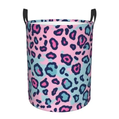 Image of Laundry Baskets, Waterproof Oxford Fabric Hamper Pink Lepard Toys Storage Baskets Bin, Dirty Clothes Hampers With Handle, Organizer Basket, Nursery Hamper, Home Decor