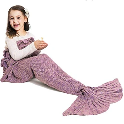 Image of Mermaid Tail Blanket for Girls,Mermaid Sleeping Bag Kids, Handmade Knitted Blanket, Best Birthday Gift Girl 3 8years(Dark Pink)