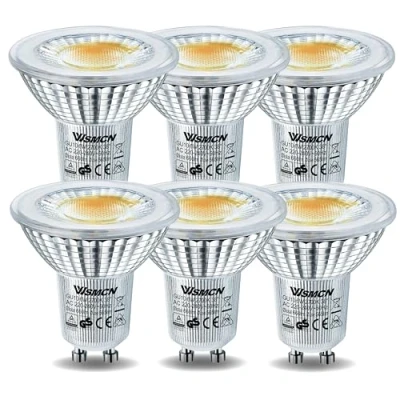 Image of WSMCN GU10 LED Bulbs 6W, Warm White 2700K 565lm, 75W Halogen Bulb Equivalent, Energy Saving Light Bulbs, PAR16 Spotlight Bulb, 38Beam Angle, Non Dimmable, Pack of 6