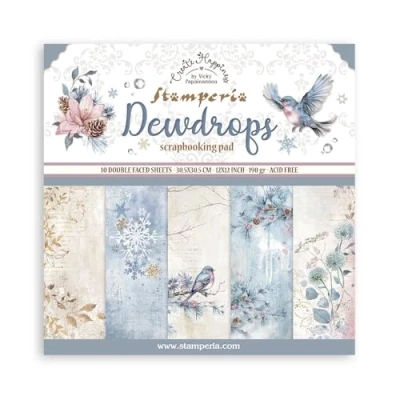 Image of Stamperia Scrapbook Paper Pad for Scrapbooking, Albums, Card Making, Bullet Journalling and More, Acid Free, Double Sided, Perfect Hobbies, Crafts, Gifting (Dewdrops) (30.5 x 30.5 cm)