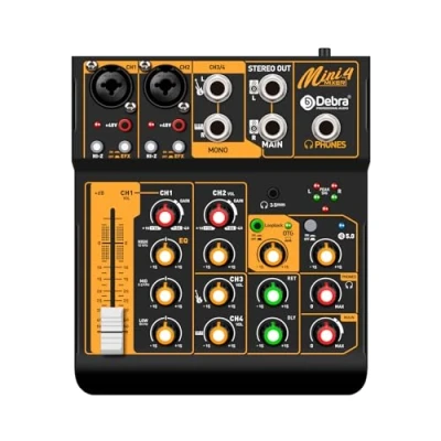 Image of Audio Mixer Mini4 Professional,Sounds for Streaming,4 Channel Mixer,Usb Interface and 48V Phantom Power Bluetooth Podcasting Mixer,Live Performance, Recording, DJ, PC