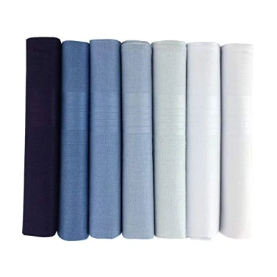 Image of Mens Handkerchiefs 100% Cotton Boxed Hankies Hankys Quality Gift 6/7 Pack (7, Shades of Blue)