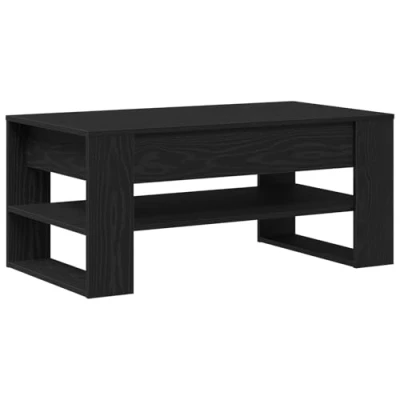 Image of vidaXL coffee table black oak engineered wood modern indoor living room rectangular with storage shelf 102x55x45 cm