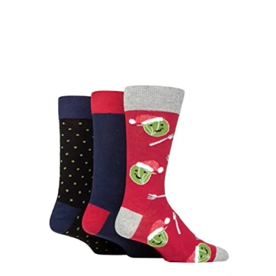 Image of Mens 3 Pair SOCKSHOP Wildfeet Christmas Flat Gift Boxed Socks Sprout 7 11