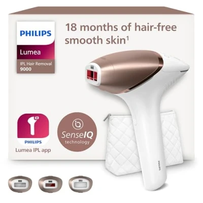 Image of Philips Lumea IPL Hair Removal 9000 Series Device with SenseIQ Technology, 3 Attachments for Body, Face, and Precision, Cordless Use (Model BRI955/00)