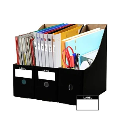 Image of JINCHIDA 3 Pack Magazine File Holder with Labels,Cardboard for Files,Document Folder Holders A (Black, PACK)
