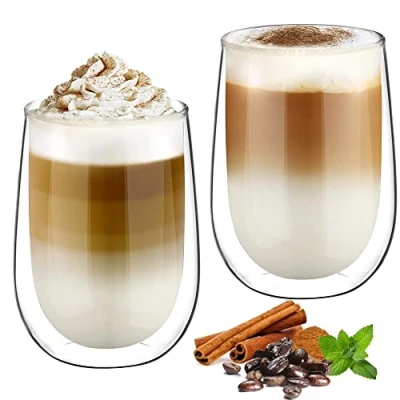 Image of glastal 2x350ml Double Walled Coffee Glasses Mugs Cappuccino Latte Macchiato Cups for Tea Milk Juice Ice Cream Borosilicate Heat Resistant Glass