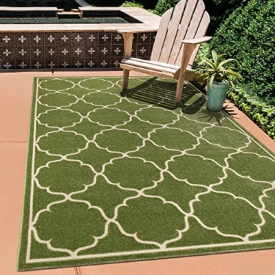 Image of SANAT Outdoor Rug Weatherproof for Indoor and Use Balcony Water Repellent Rugs Patio, Garden, Kitchen, Bathroom or Living Room Green, 60 x 110 cm