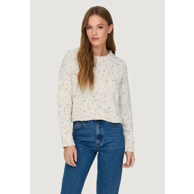 Image of ONLY Women&#039;s Onlgracie Ls O Neck Bf KNT Sweater, Cloud Dancer/Detail: Multi Melange dots, XL
