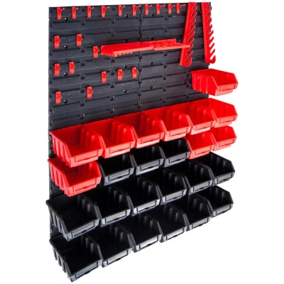 Image of vidaXL 29 Piece Storage Bin Kit with Wall Panels Red and Black
