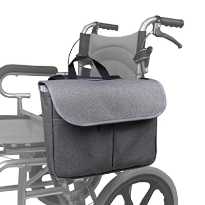 Image of Side Wheelchair Bag,Oxford Cloth Sturdy Handle Pouch Large Capacity Storage Bag Walker Accessories (Gray)