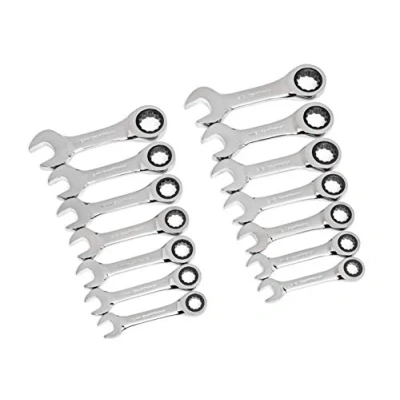 Image of GEARWRENCH 14 Pc. 12 Point Stubby Ratcheting SAE/Metric Combination Wrench Set 85206