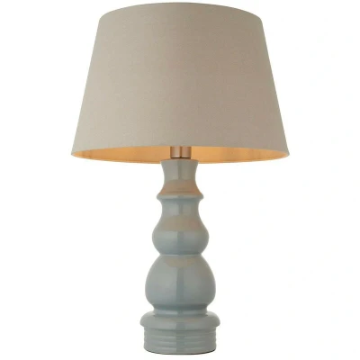 Image of Provence &amp; Cici Base Shade Tall Table Lamp Blue Grey Glaze Satin Nickel Plate