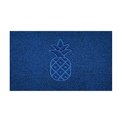 Image of Nicoman Embossed Spaghetti Door Mat Dirt Trapper Jet Washable Doormat 70x43cm (Blue, PINEAPPLE Shape) Use on Carpet ONLY