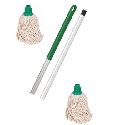 Image of Professional Colour Coded Mop Handle and 2 Heads Green