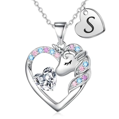Image of TINGN Birthday Gifts for Girls Unicorns Girls, Unicorn Necklace S Initial Necklaces Teen Jewelry