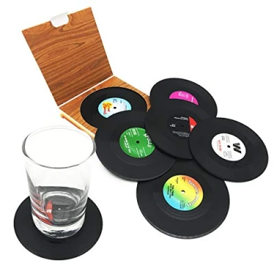 Image of DIFLY 6 PCS Retro CD Record Vinyl Coasters Cup Mat for Coffee Drink Tableware Non Slip
