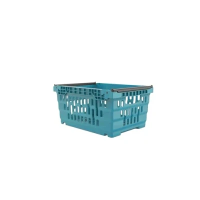 Image of HomeHQ Bale Arm Crate, Nesting Ventilated Plastic Basket, Stacking Supermarket &amp; Storage Crate (400x300x200mm) (BLUE)